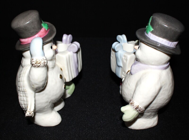 Pair of Lenox 1999 Christmas Collection Porcelain Figural Snowman Candle Holders