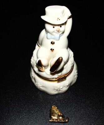 Lenox Skating Adventure Snowman Figural Treasure Box with Gold Skate Charm