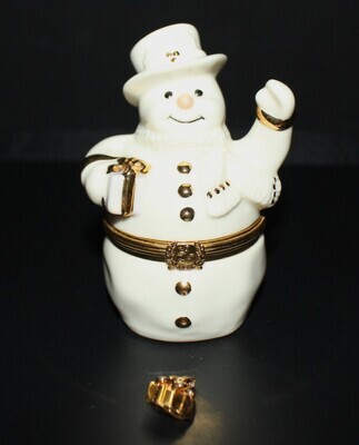 Lenox Spirit of the Season Snowman Figural Treasure Box with Gold Present Charm
