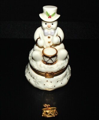 Lenox Drumming Up Surprises Snowman Figural Treasure Box with Gold Drum Charm