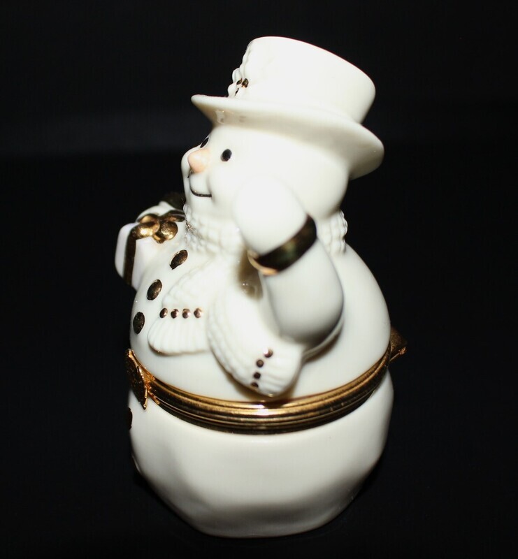 Lenox Treasures “The Spirit of the Season” Snowman Trinket Box – 3 1/4” Tall | Includes Gold Present Charm