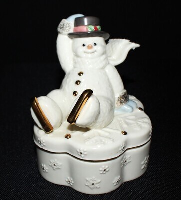 Lenox Snowman Figural Porcelain 4.25” Trinket Music Box, Plays Winter Wonderland