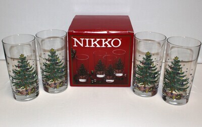 Set of 4 Nikko Christmas 12oz Highball Tumbler Glassware in Original Box