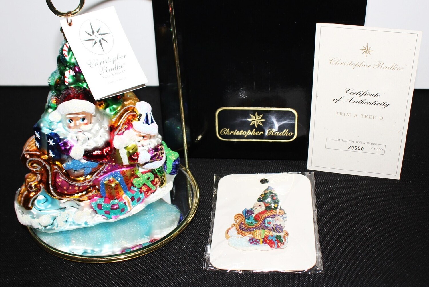 Christopher Radko Christmas Trim a Tree Ltd Ed. Ornament &amp; Pin Set in Box w/ COA