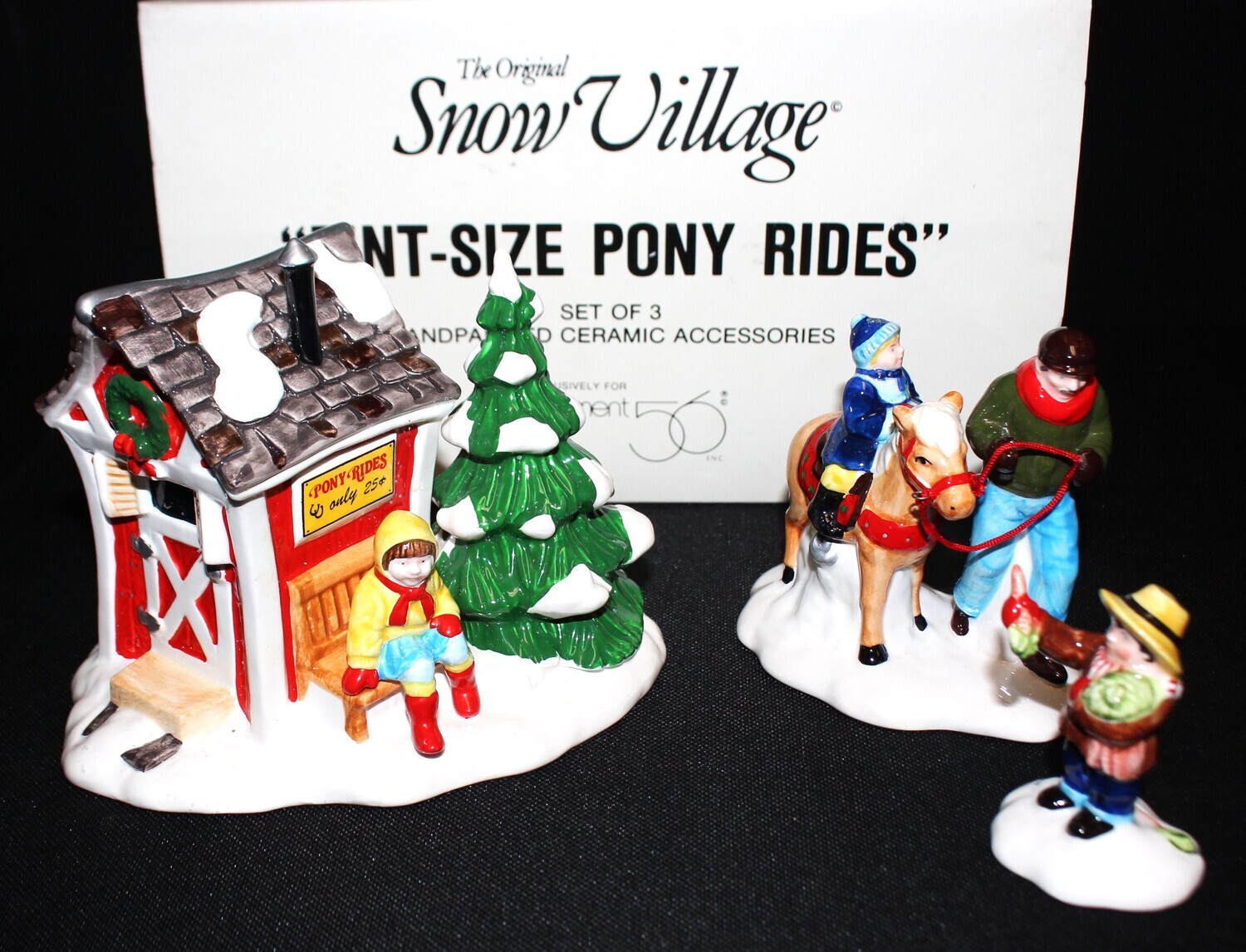 Set of 3 Dept. 56 Snow Village PINT-SIZE PONY RIDES Figurines Complete in Box