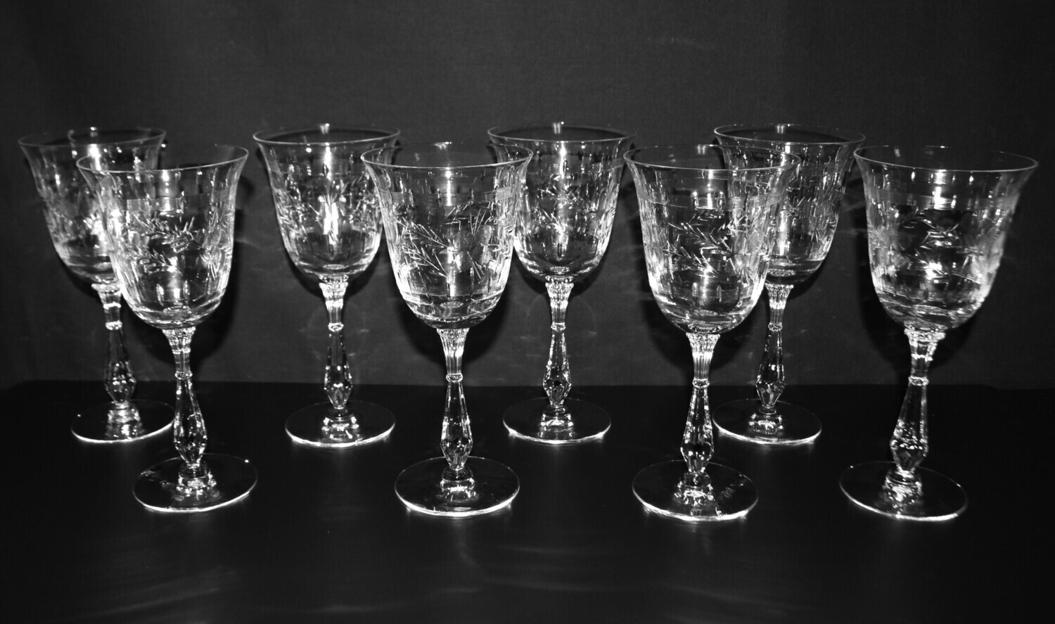 Set of 8 Tiffin-Franciscan LINDA (Older) Crystal Stemmed Glass Water Goblets