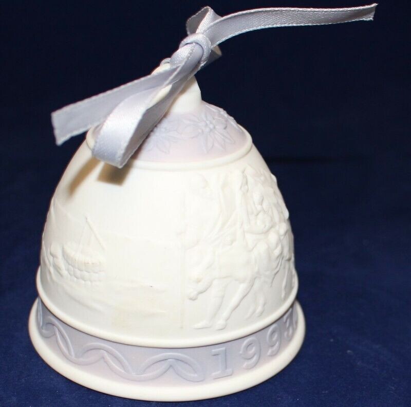 Lladro 1993 Annual Christmas Bell – Porcelain Bisque – Purple Ribbon – Boxed