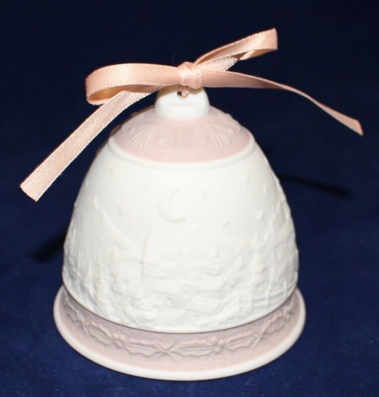Lladro 1991 Porcelain Christmas Bell – Annual Edition with Pink Ribbon, Boxed