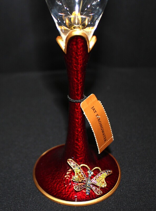 Jay Strongwater Swarovski Butterfly Red Enameled Stem Champagne Flute in Box