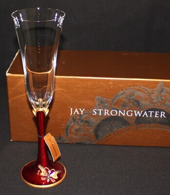 Jay Strongwater Swarovski Butterfly Red Enameled Stem Champagne Flute in Box