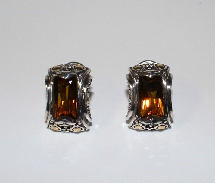 John Hardy Smoky Quartz Batu Sari 18K Yellow Gold &amp; Sterling Silver Earrings