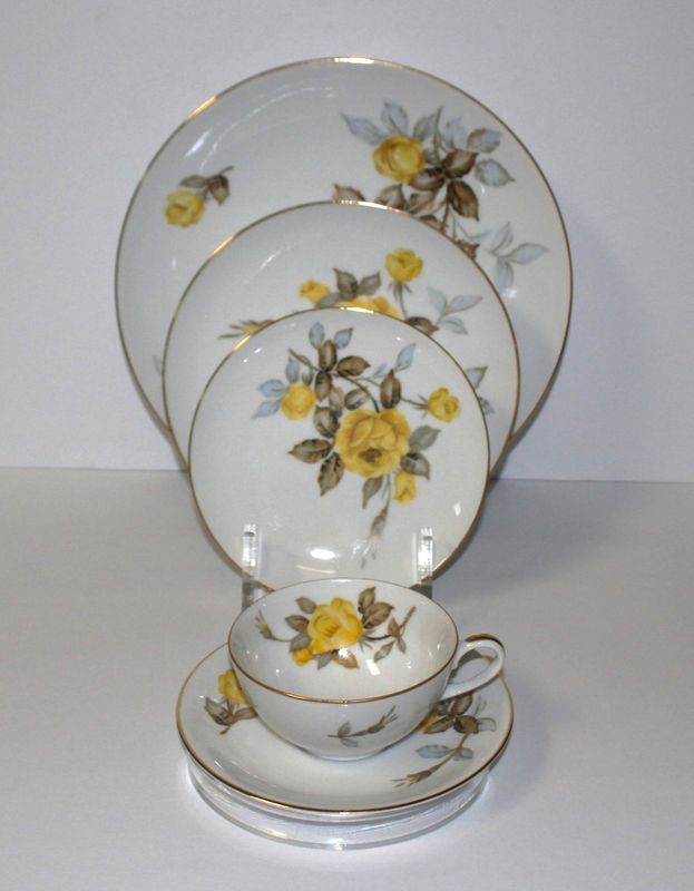 Sango Cotillion Yellow Rose Coupe 5-Piece Place Setting, Multiple Available