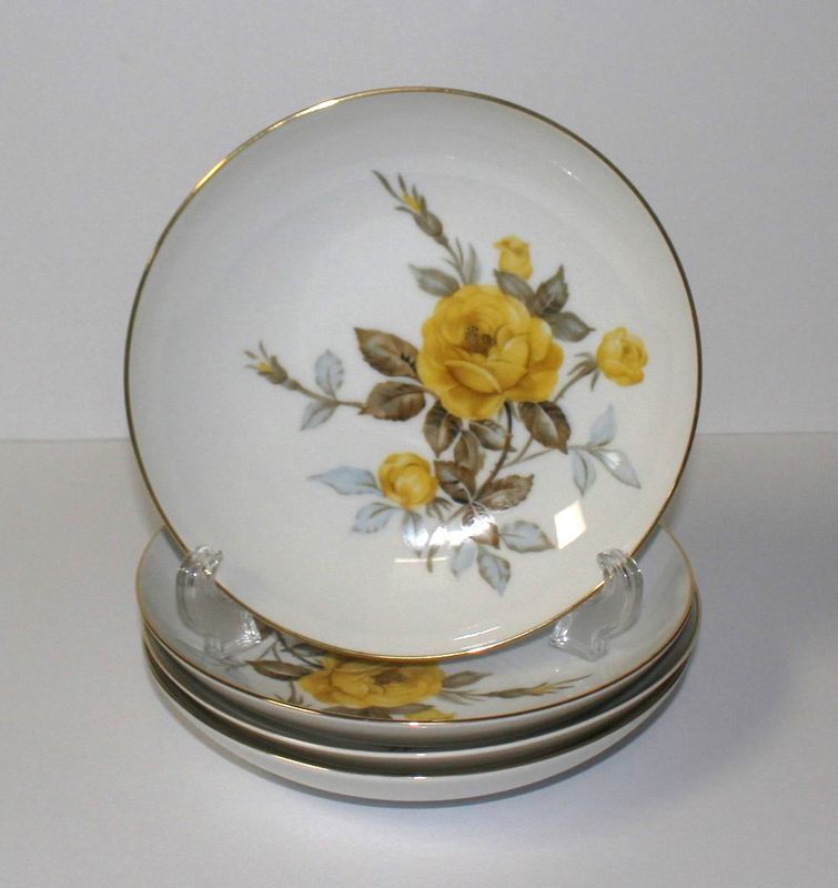 Set of 4 Sango Cotillion Yellow Rose 7.5&quot; Coupe Soup Bowls, Japan