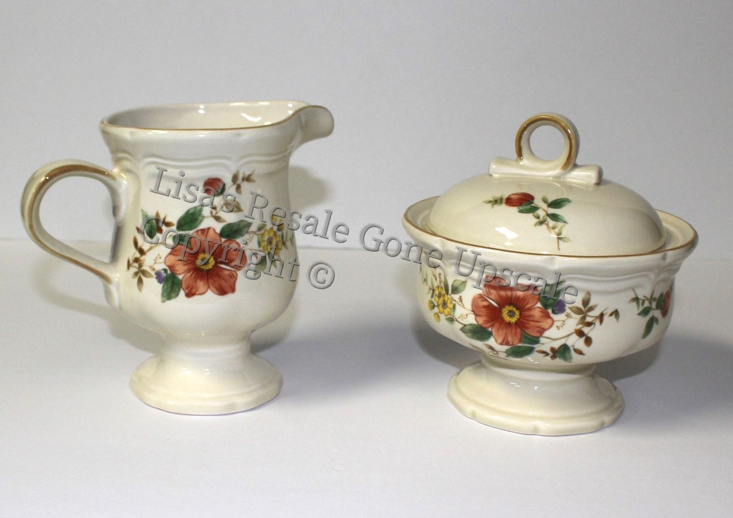 Mikasa Heritage Capistrano 3-Piece Creamer &amp; Sugar Bowl with Lid, F 2010