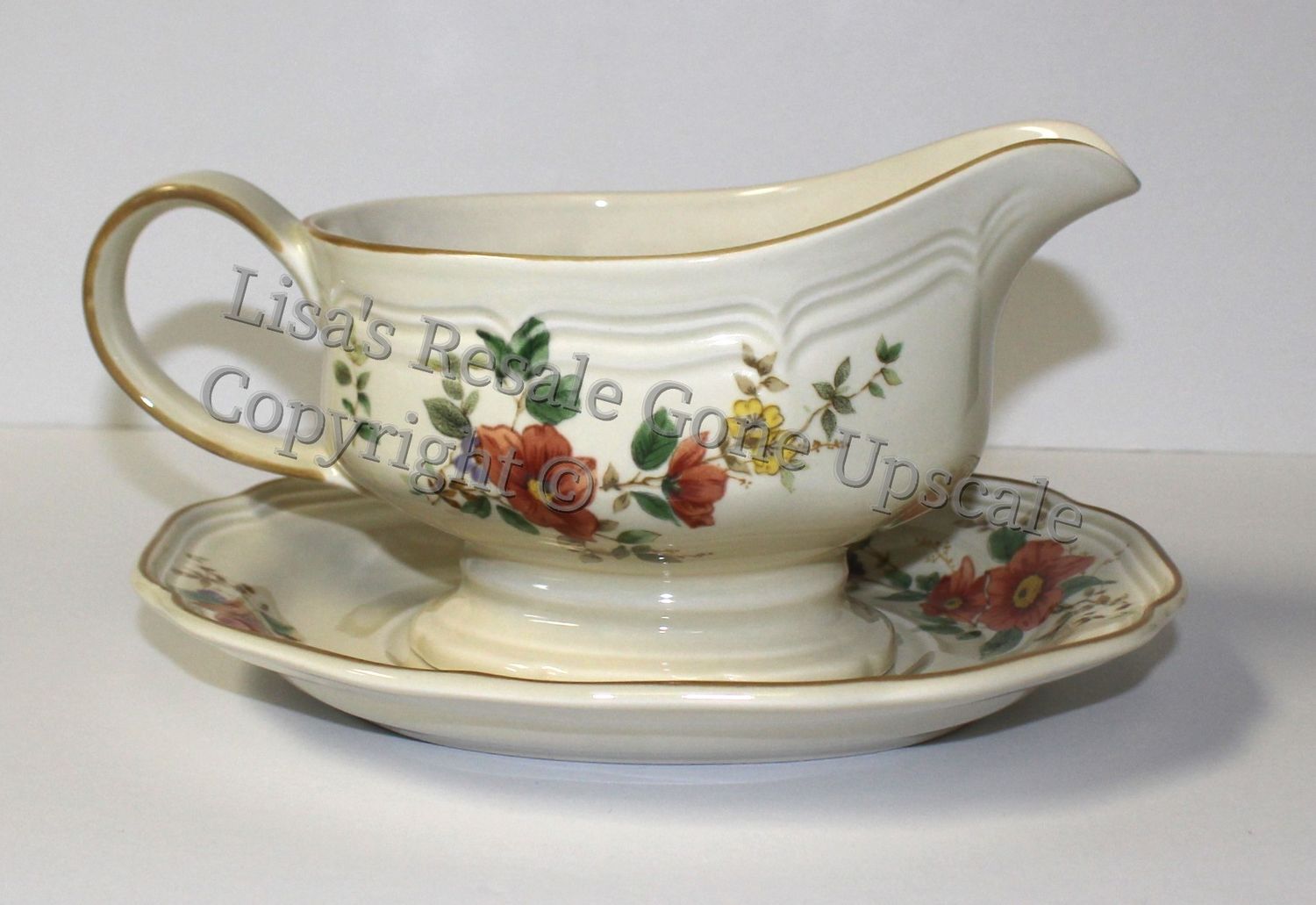 Mikasa Heritage Capistrano Floral &amp; Birds 2-Piece Gravy Boat and Underplate, F 2010