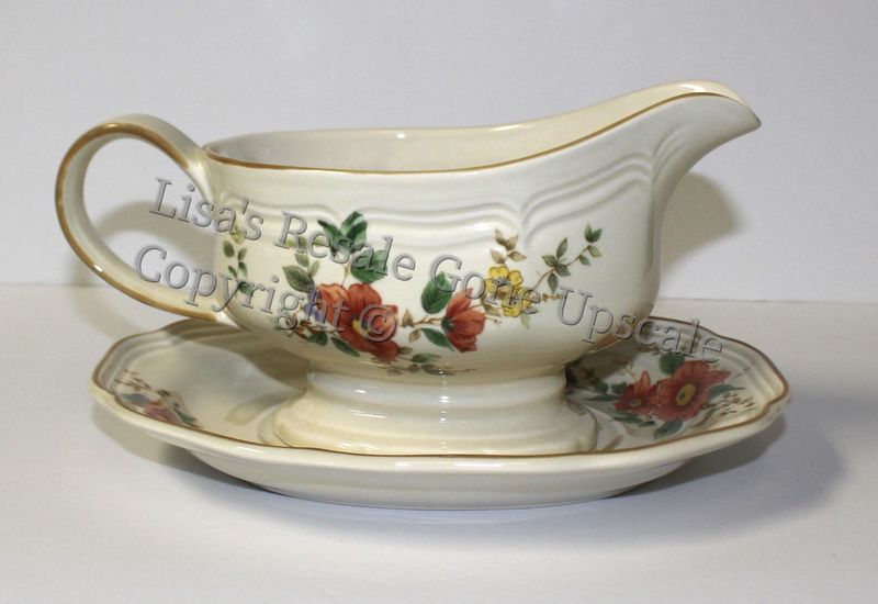 Mikasa Heritage Capistrano Floral &amp; Birds 2-Piece Gravy Boat &amp; Underplate, F2010