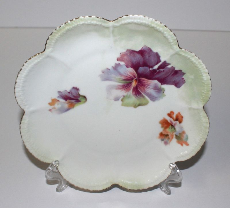 RS Prussia Scalloped Edged 6” Purple Lavender Floral Plate, Green Mark