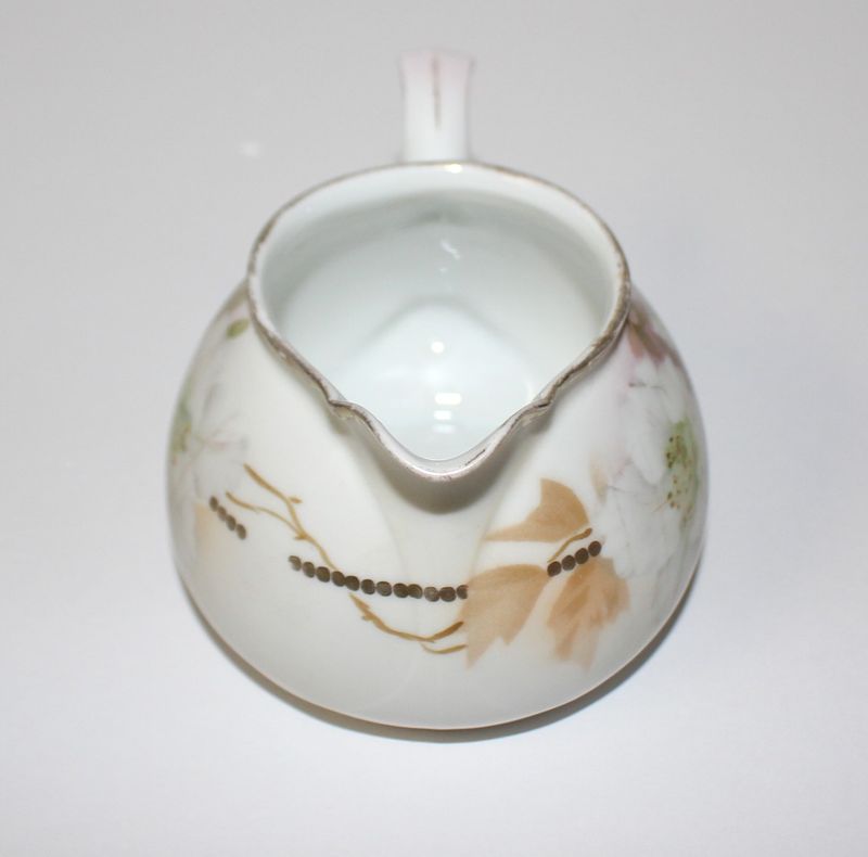 RS Prussia Satin White Floral Porcelain Creamer, Green Mark