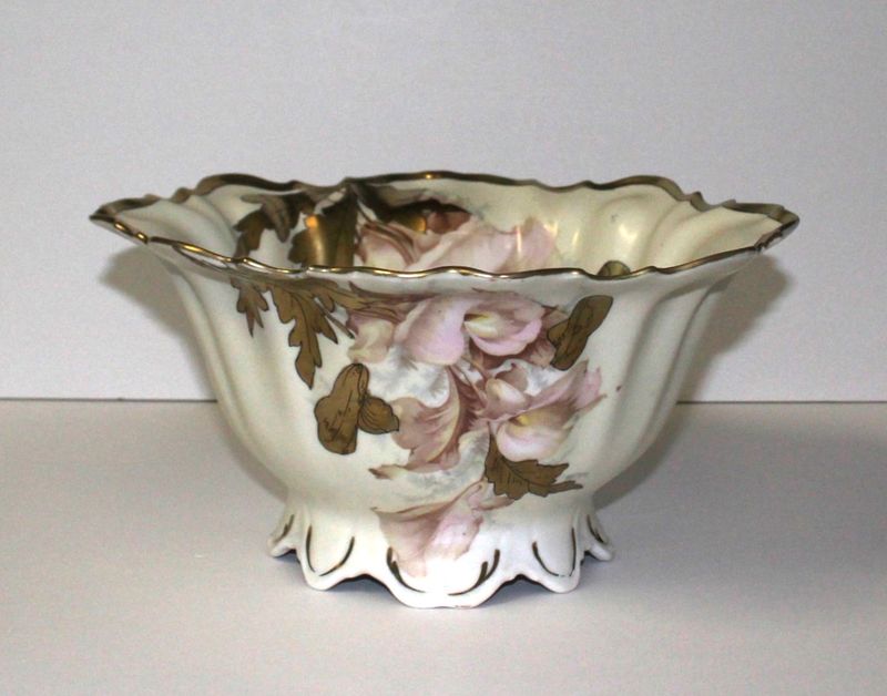 Prussia Hand Painted Floral 10” Footed Compote Bowl - Red Griffin Wing Lion Mark