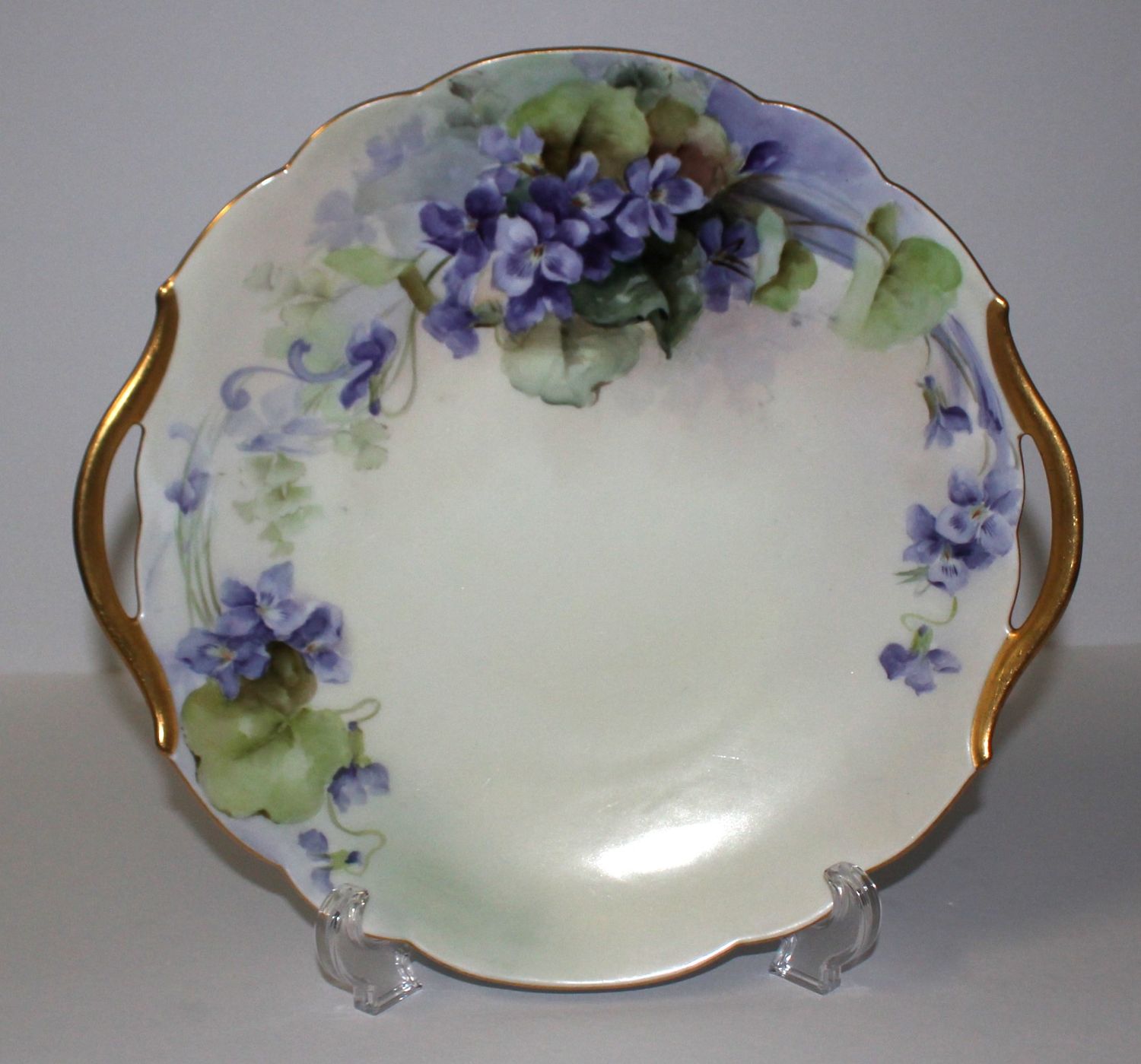 Tressemanes &amp; Vogt Limoges France Purple Flowers T &amp; V Cake Plate with Handles