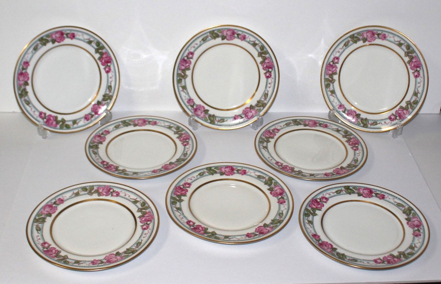 Set of 8 PL Limoges France M. Redon Victorian Pink Rose 8 5/8” Salad Plates