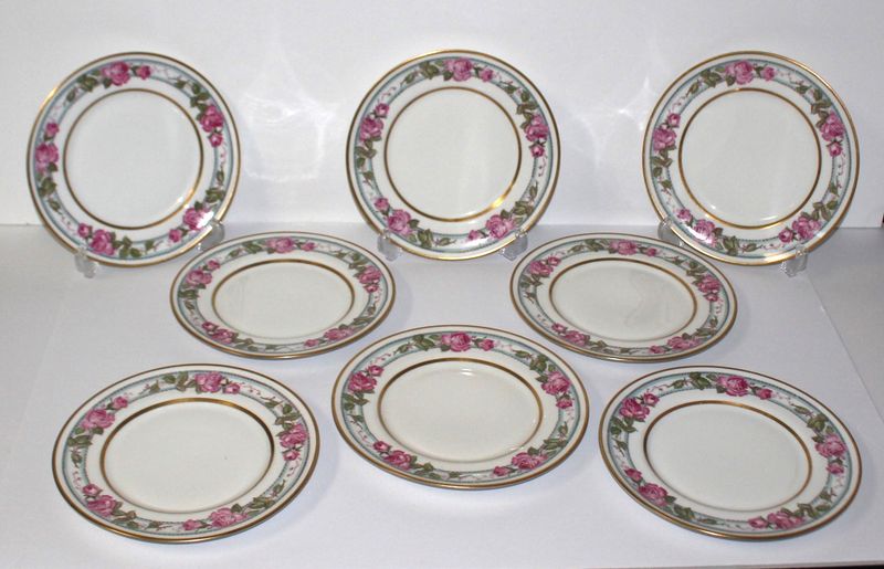 Set of 8 PL Limoges France M. Redon Victorian Pink Rose 8 5/8” Salad Plates