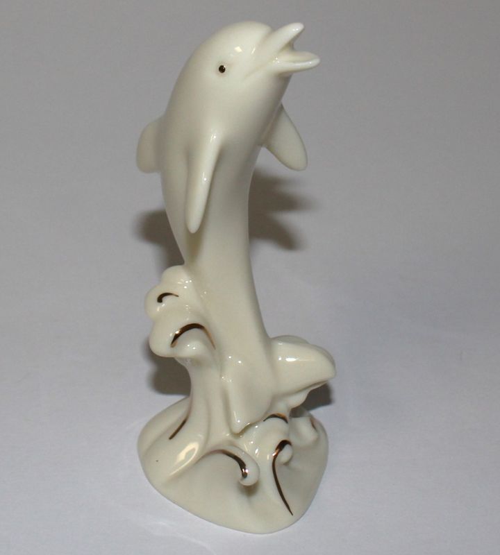 Lenox Classic Ivory Collection 4&quot; Sea Prancer Dolphin Figurine with Gold Accents