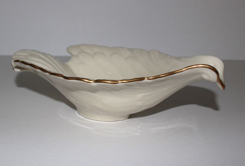 Lenox Sculptured Dove Shaped Candy Nut Bowl Trinket Dish with Gold Trim