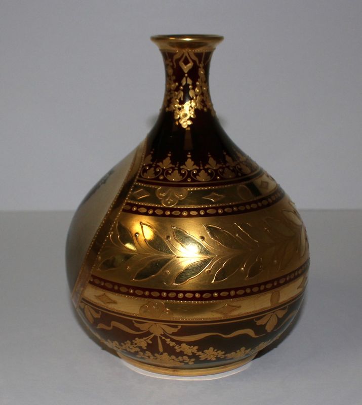 Antique Royal Vienna Style Portrait of Madame Pompadour 6" Vase Signed by Wagner