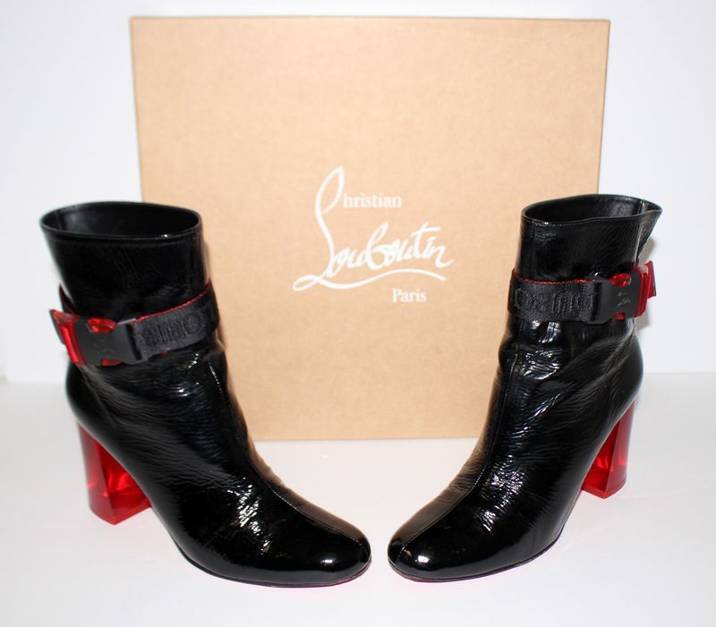 Christian Louboutin Black Patent Vouge Plexi Telesiege 85 Ankle Boots 37 EURO / 7 US