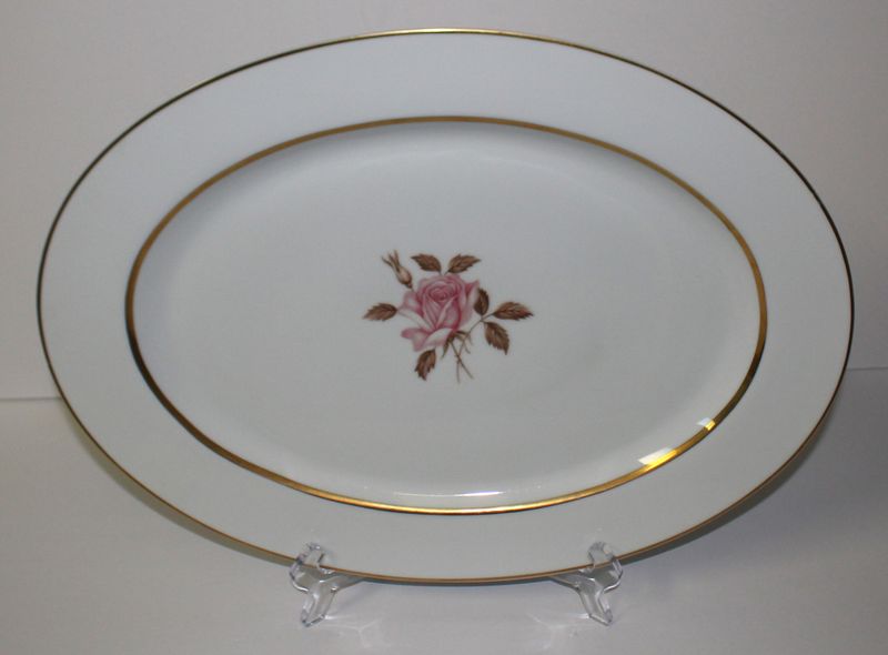 STYLE HOUSE Rosemont Fine China Pink Rose 16" Oval Serving Platter, Japan