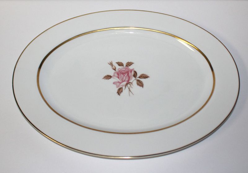 STYLE HOUSE Rosemont Fine China Pink Rose 16&quot; Oval Serving Platter, Japan