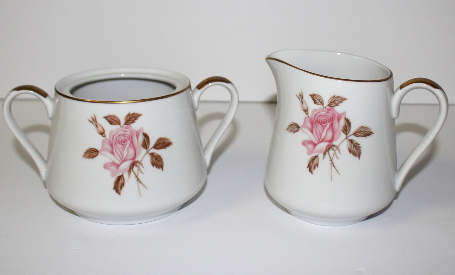 STYLE HOUSE Rosemont Fine China Pink Rose Creamer &amp; Sugar Set (No Lid) Japan