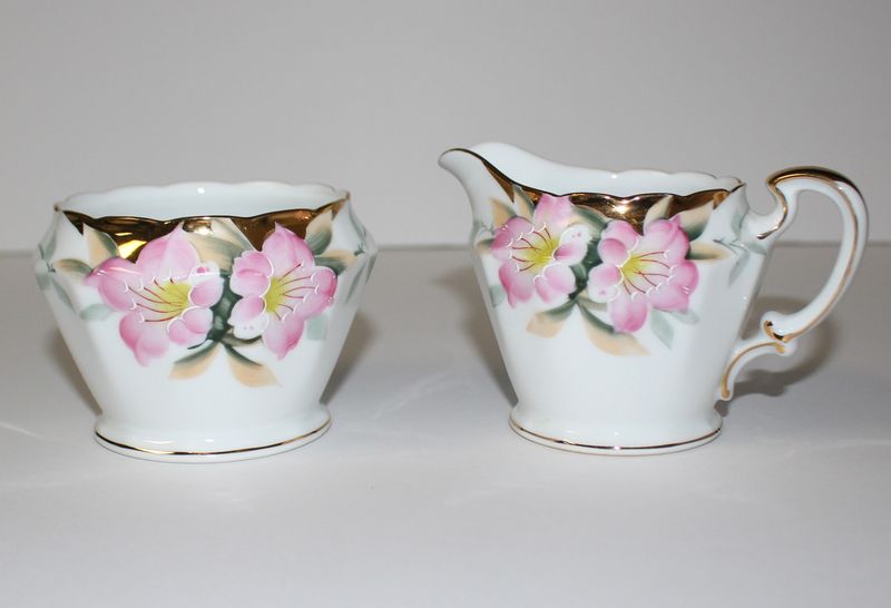 Noritake Azalea Pink Floral Individual Creamer &amp; Sugar Open Bowl, 19322 / 252622