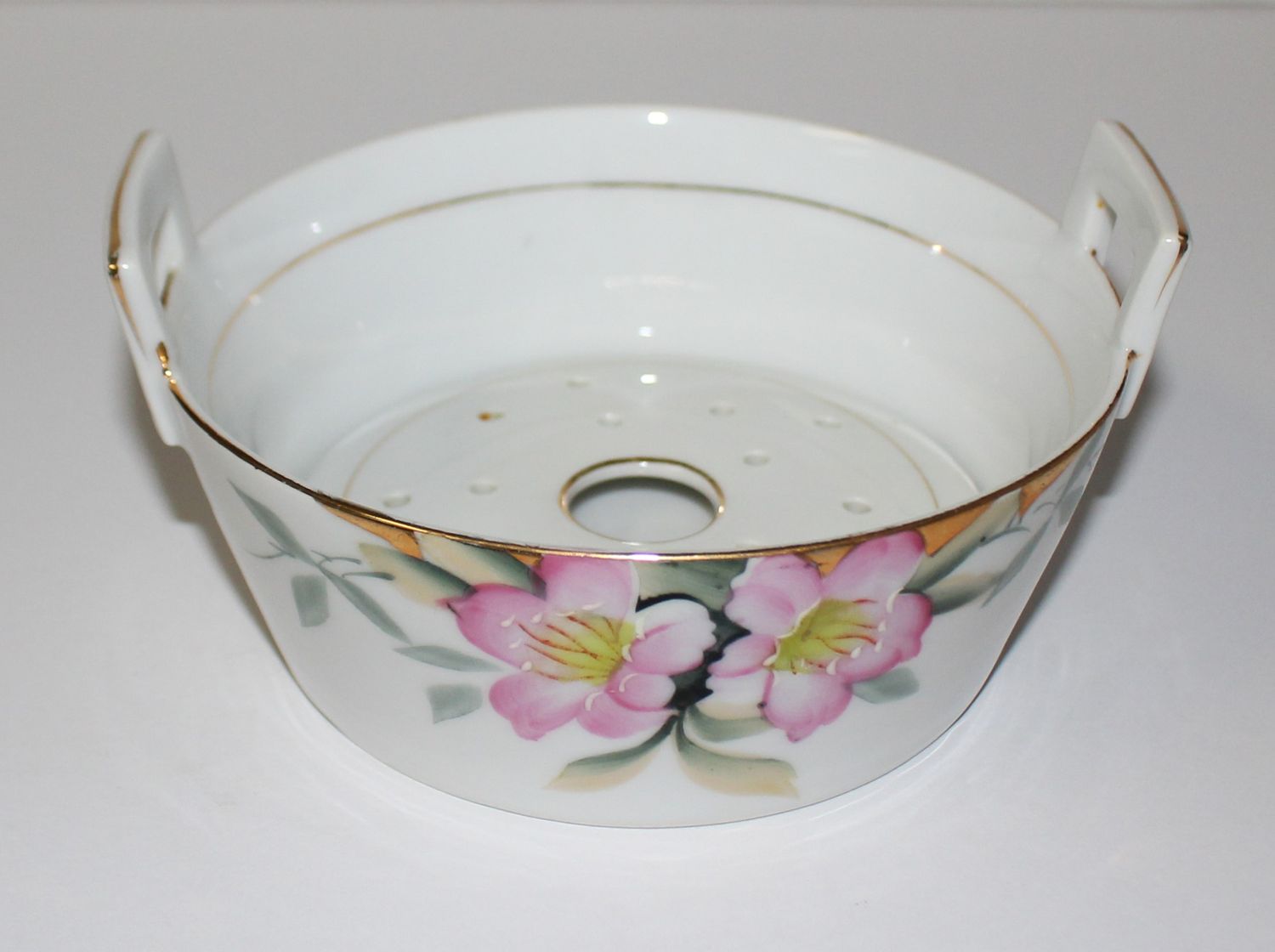 Noritake Azalea Pink Floral 2-Piece Butter Tub Dish Bowl with Drain Insert 19322