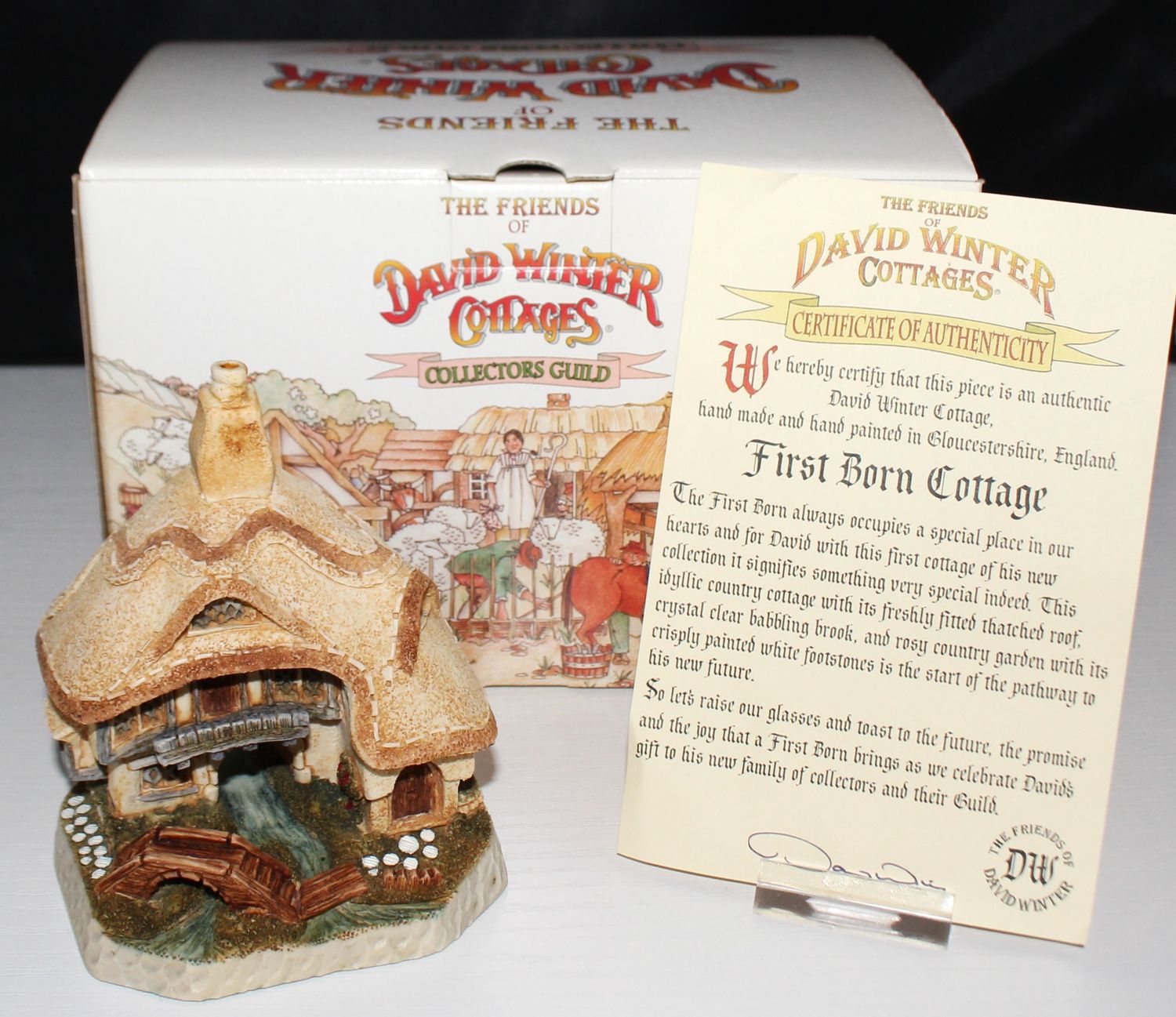 David Winter Cottage &quot;First Born&quot; 2003 Collectors Guild Scene in Original Box, COA