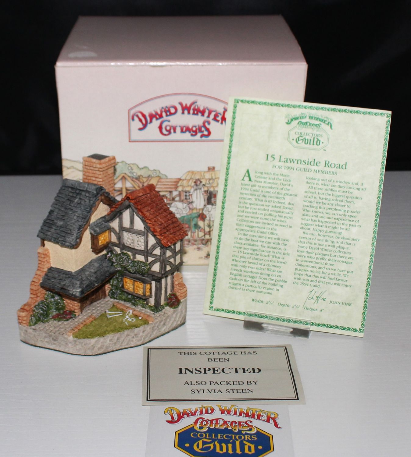 David Winter Cottage &quot;15 Lawnside Road&quot; 1994 Collectors Guild Scene in Box w/COA