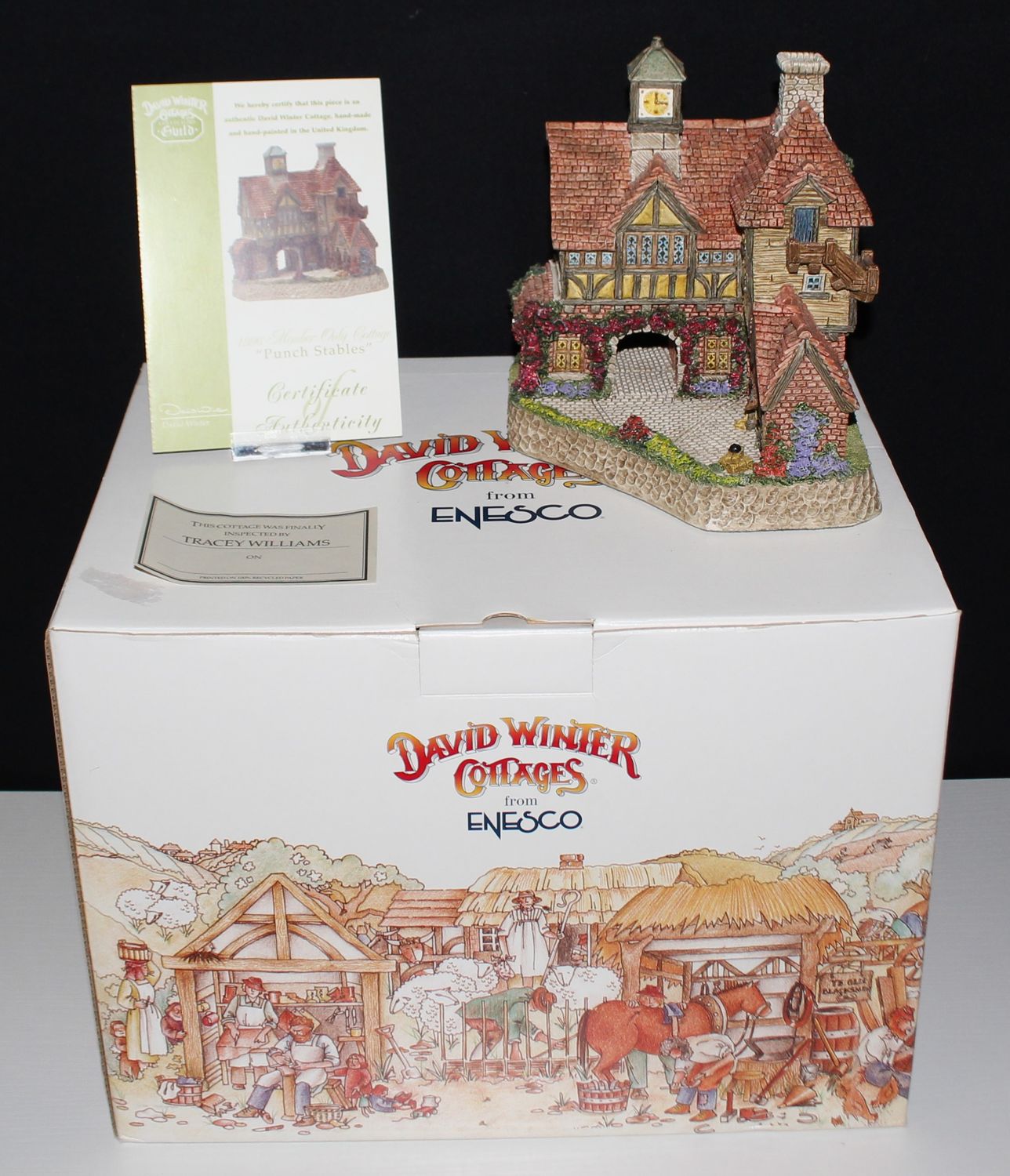 David Winter SIGNED Cottage &quot;Punch Stables&quot; 1996 Collector Guild Scene Box &amp; COA
