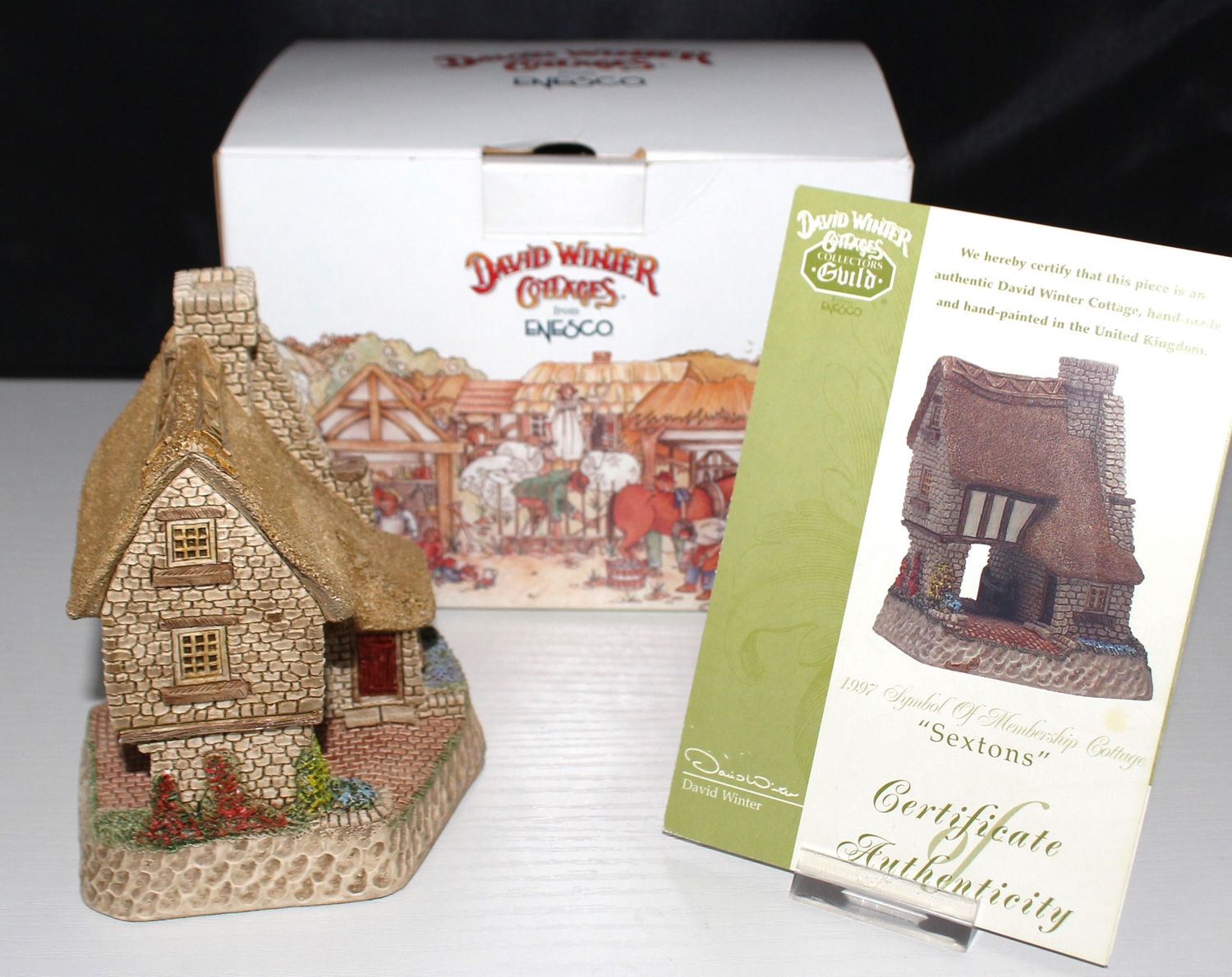 David Winter SIGNED Cottage &quot;Sextons&quot; 1997 Collector Guild Scene in Box with COA