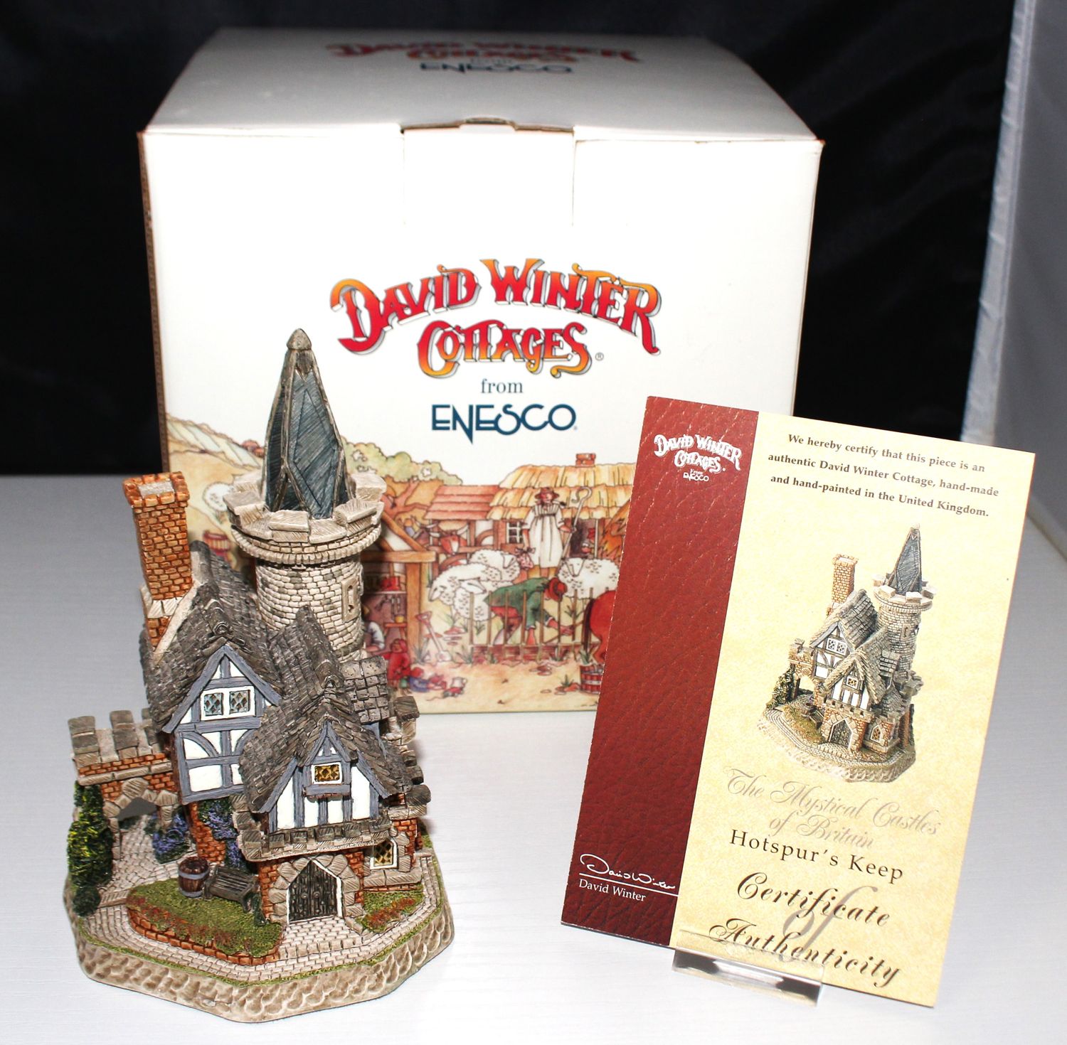 David Winter SIGNED Cottage &quot;Hotspur’s Keep&quot; 1997 Mystical Castles in Box w/ COA