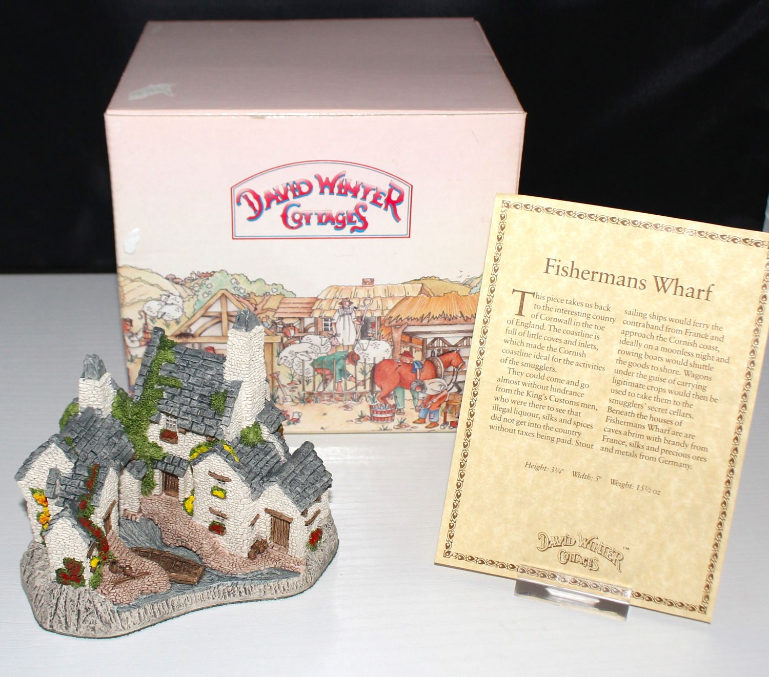 David Winter Cottage &quot;Fisherman&#39;s Wharf&quot; 1983 Country Collection in Box with COA