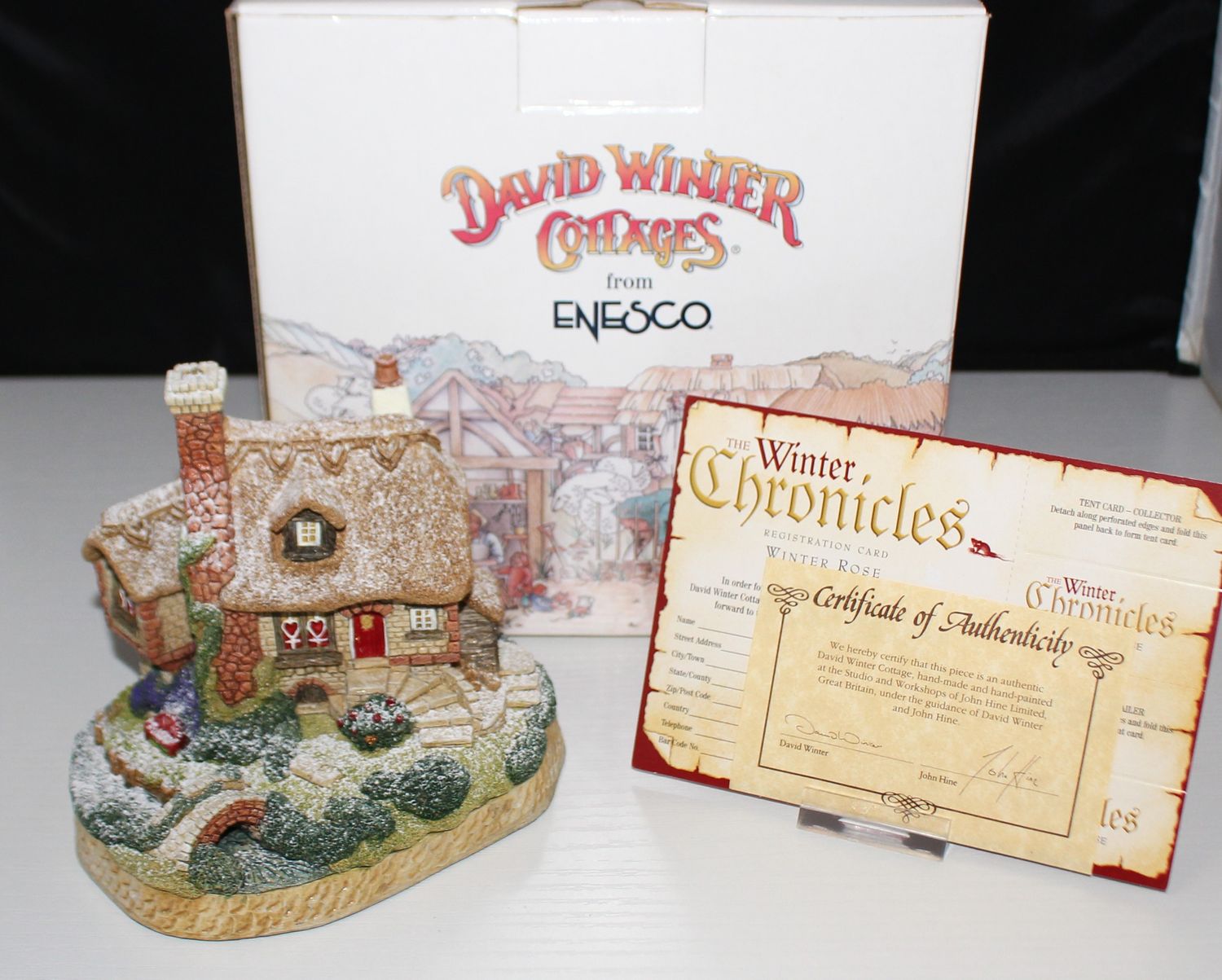 David Winter SIGNED Cottage &quot;Winter Rose&quot; 2001 Ltd. Edition #823 in Box with COA