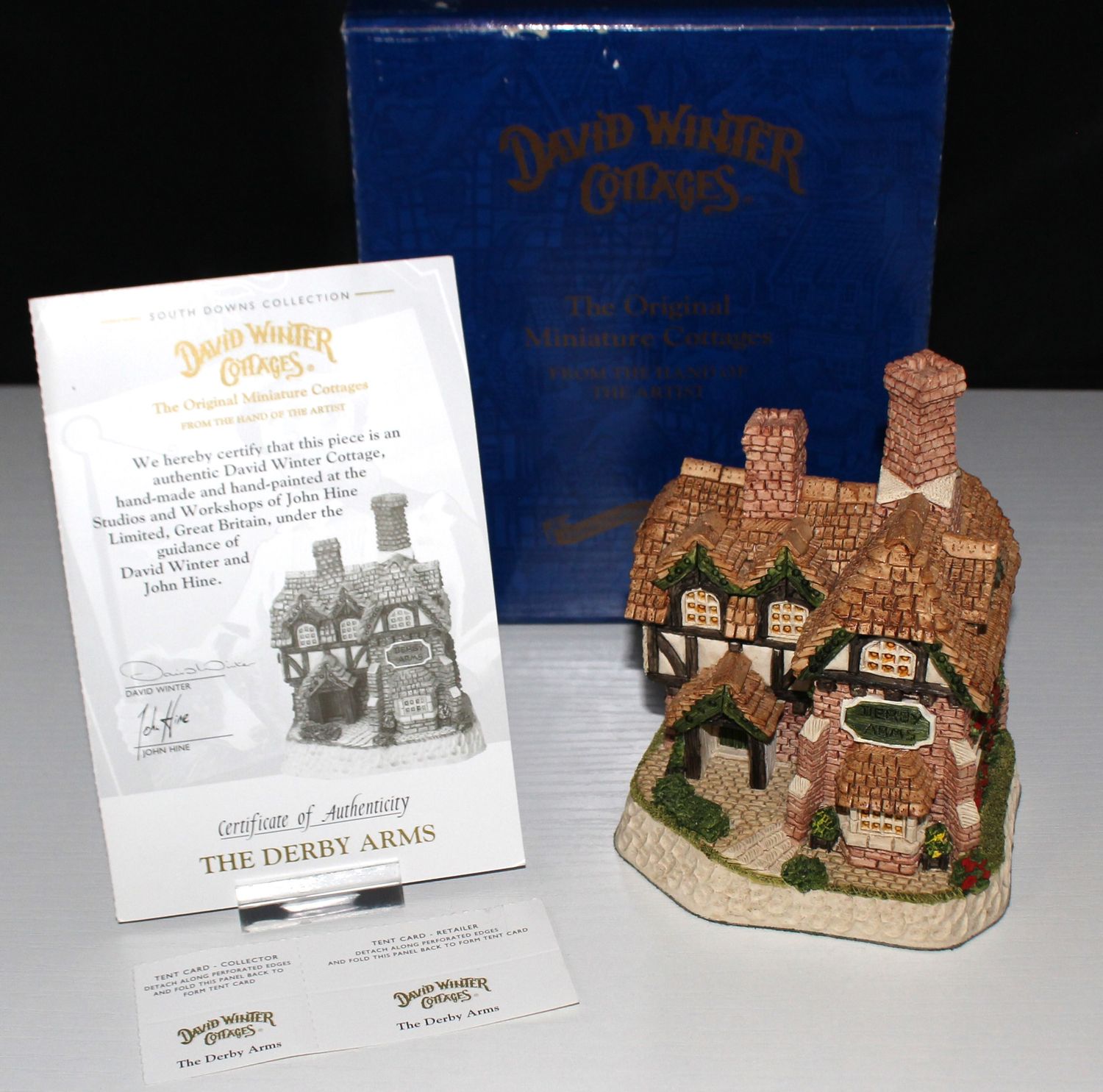David Winter SIGNED Cottage &quot;Derby Arms&quot; 1996 South Downs Collection, Box &amp; COA