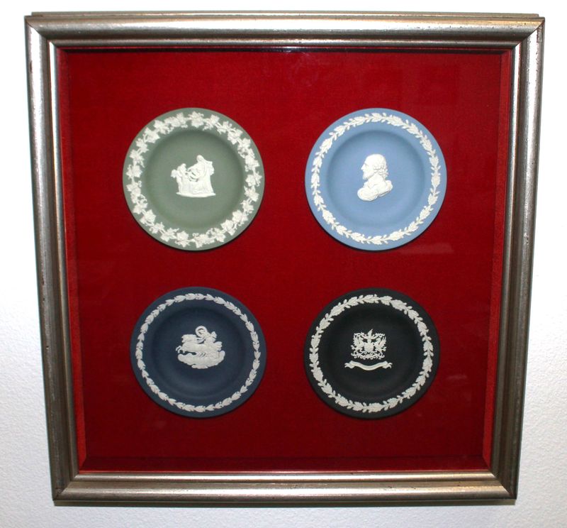 Set of 4 Wedgwood Framed Jasperware Black, Green, Portland &amp; Pale Blue Plates