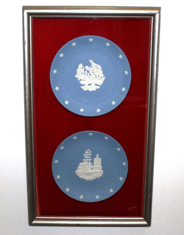 Set of 2 Wedgwood Framed Blue Jasperware 8.25&quot; Historical Bicentennial Plates