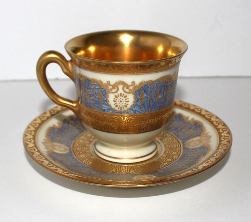 Black Knight Antoinette Blue Gold Encrusted Demitasse Cup &amp; Saucer Set – RARE!