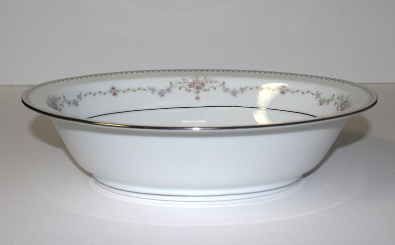 Noritake Fairmont 6102 Pink Flowers Platinum Trim 10&quot; Oval Vegetable Bowl