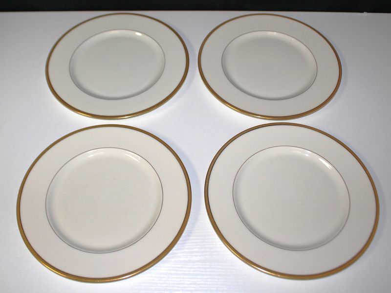 Set of 4 Lenox Tuxedo 10.5” Dinner Plates Gold Encrusted Rims - Green Backstamp