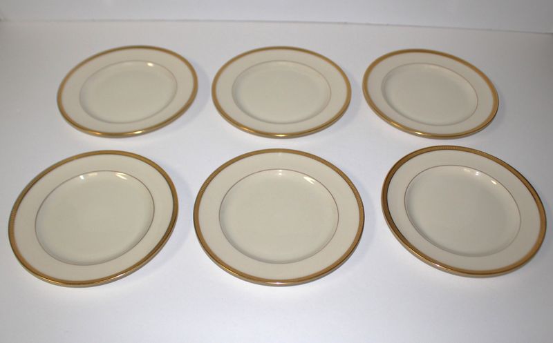 Set of 6 Lenox Tuxedo 6 1/8&quot; Bread or Dessert Plates with Gold Encrusted Rims