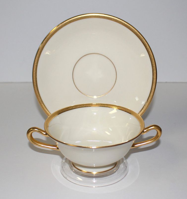 Lenox Tuxedo Cream Soup w/ Handles Footed Bowl &amp; Saucer Set - Multiple Available